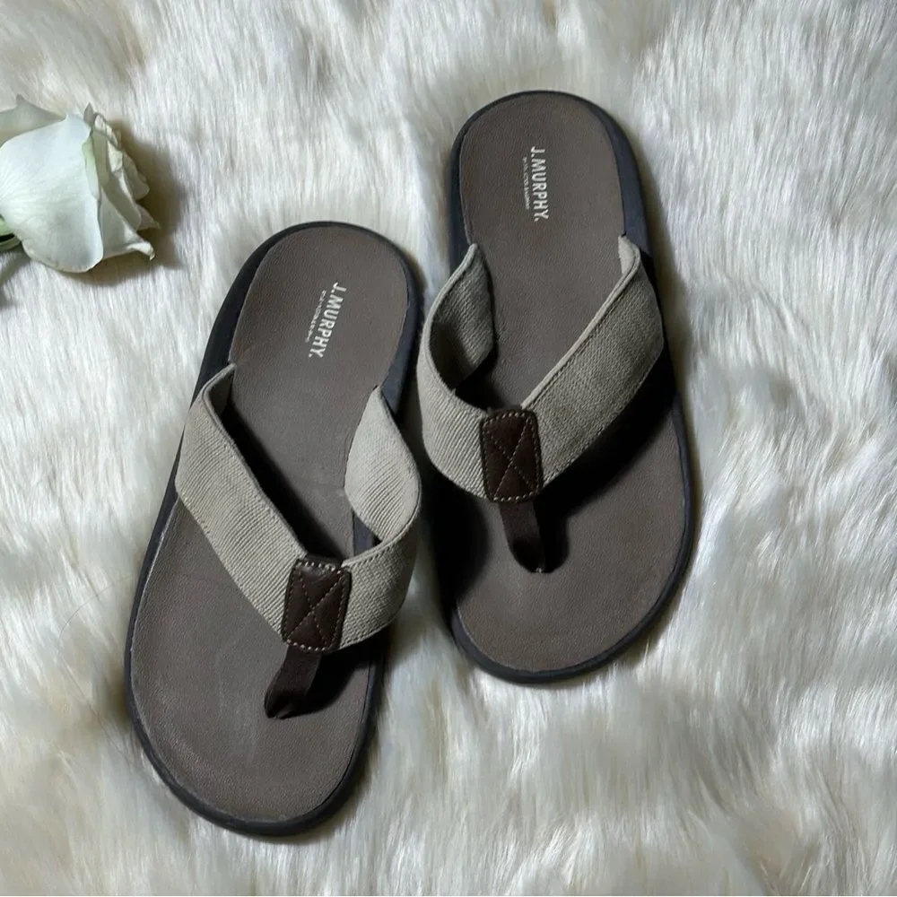 Tan and Brown Sandals with Contoured Footbed and Y-Strap Design